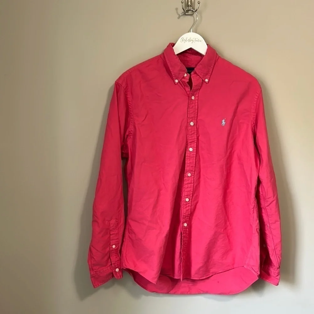 Polo Ralph Lauren Mens logo embroidered cotton button down shirt Pink Sz L